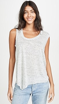 Wilt - Stripe Linen Slant Neck Muscle Tee