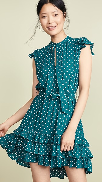 zimmermann green polka dot dress Zimmermann Green Polka Dot Silk-Blend Belted Midi Dress S
