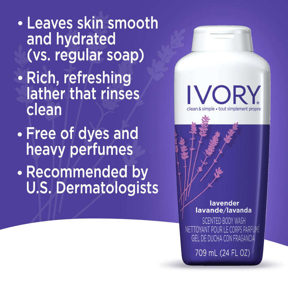 Ivory Lavender Body Wash 24 Fl Oz (Pack of 6) Bath And