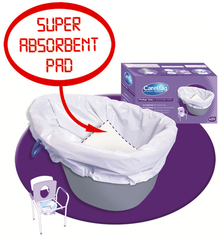 Carebag Commode Liner with Super Absorbent Pad (Box of 20 Liners