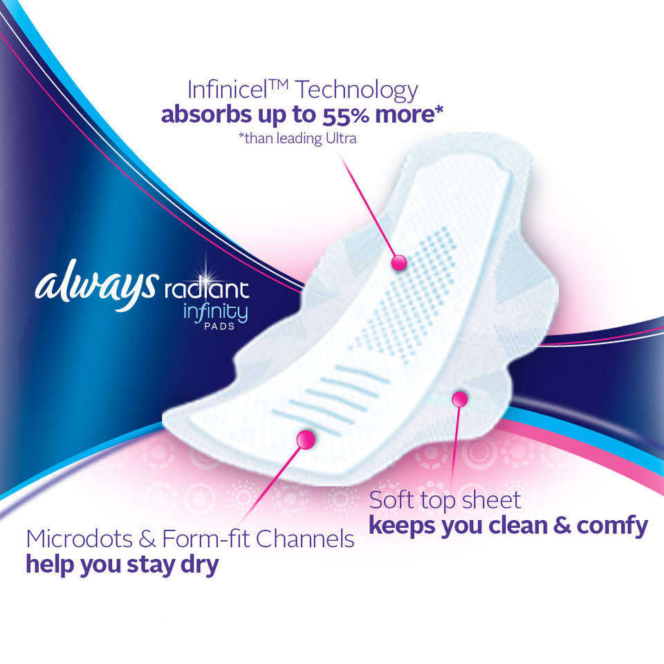 Always Radiant Infinity Heavy Flow With Wings, Scented Pads 28 Count Health
