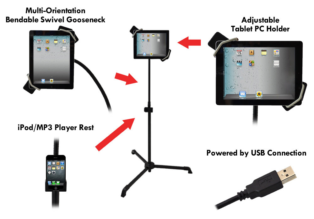 Pyle PMKSPAD2 Universal Tablet PC/Android/Kindle/iPad Floor Stand for Music