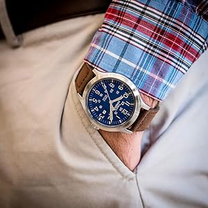 Timex Men's TW4B06400 Expedition Scout 43 Brown/Blue Leather Strap Watch