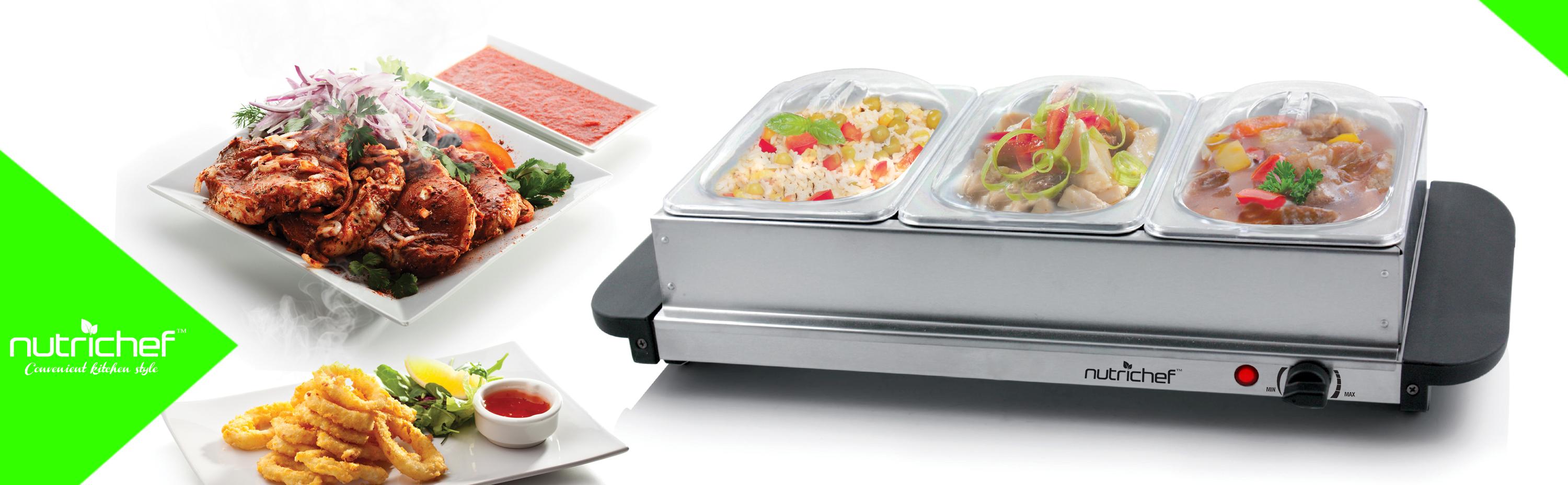 NutriChef 3 Tray Buffet Server & Hot Plate Food Warmer
