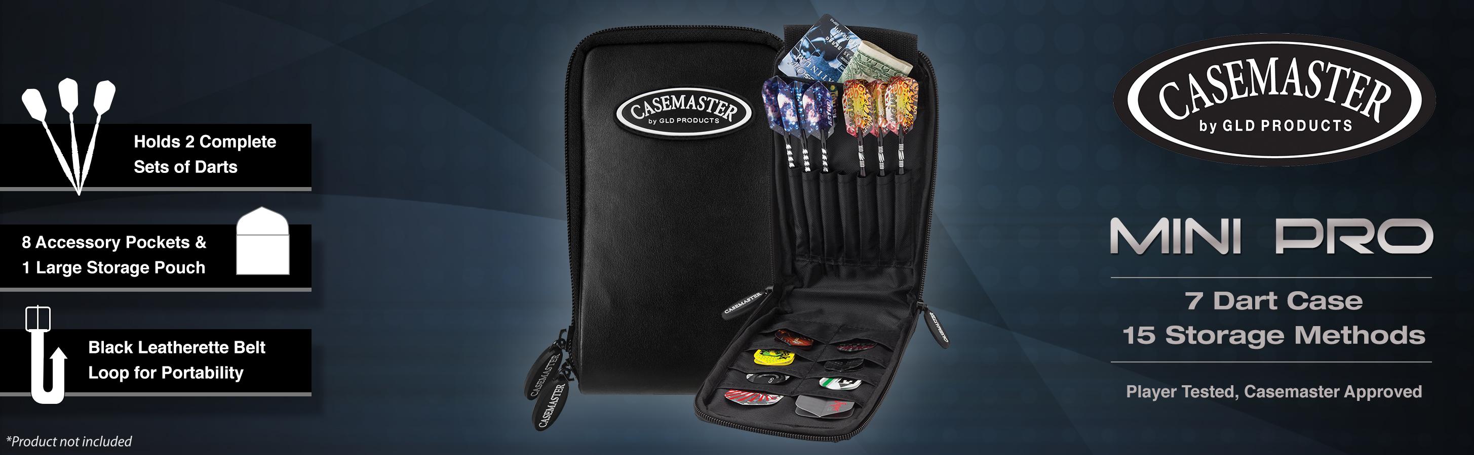 Casemaster Mini Pro Black Leatherette Dart Case with Room for 6 Darts, Steel Tip or