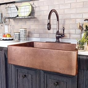 Adams Farmhouse Apron Front Handmade Copper Kitchen Sink 33 in ... - Copper sink