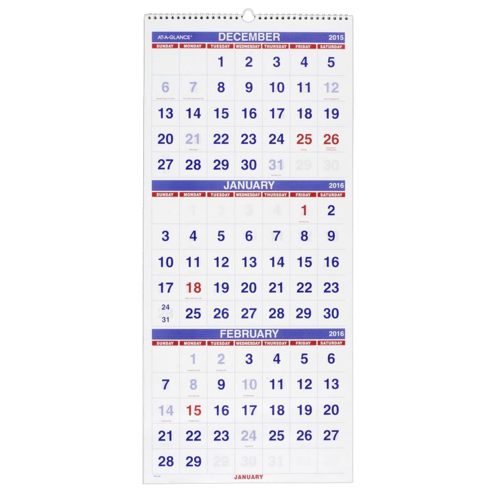 Amazon AT A GLANCE Wall Calendar 2016 Vertical 3 Month