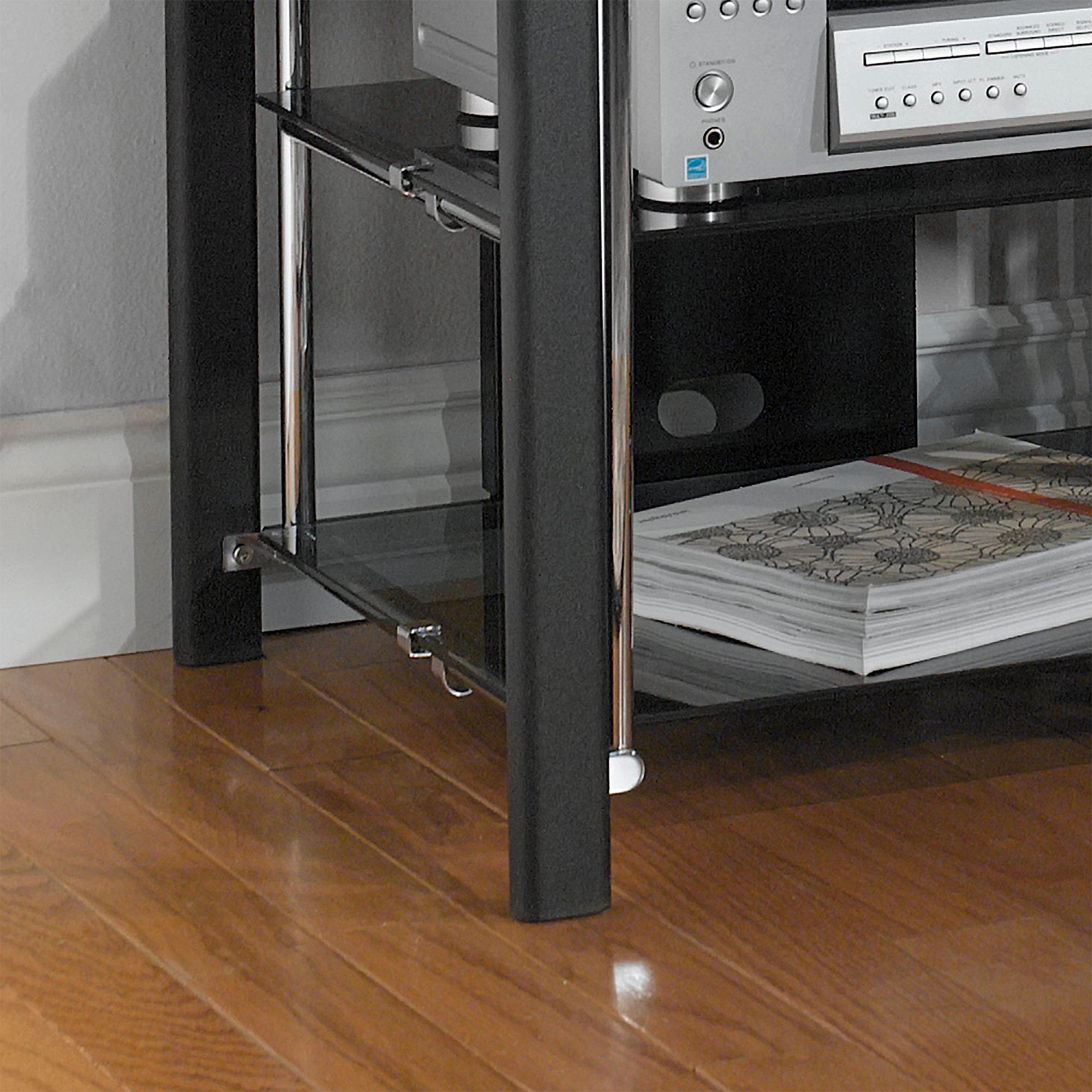 Media Stand Black Chrome Stereo CD DVD Audio Book Rack Glass Shelf