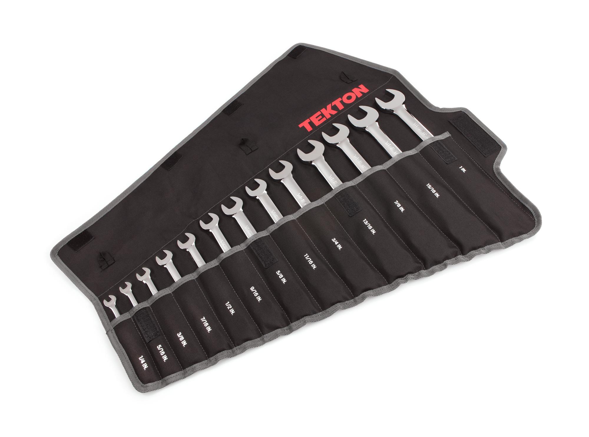 TEKTON WRN53091 Ratcheting Combination Wrench Set with Rollup Storage