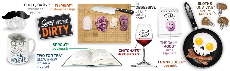 Fred and Friends, tea diffuser, kitchen, home, wine holder, cookie cutters, mugs, glasses, lunch