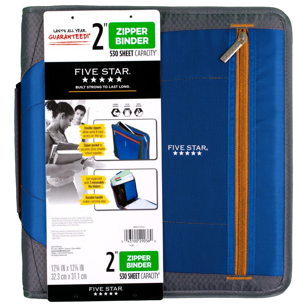 Five Star Zipper Binder, 2 Inch, 3 Round Ring Binder, 530 Sheet