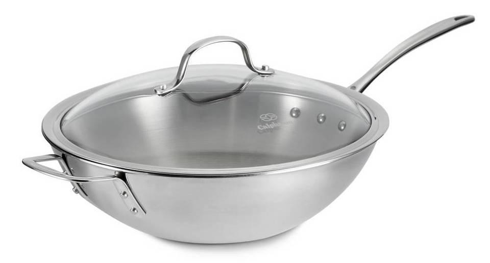 Calphalon Triply Stainless Steel 12Inch Wok Stir Fry Pan with Cover Stir Fry Pans