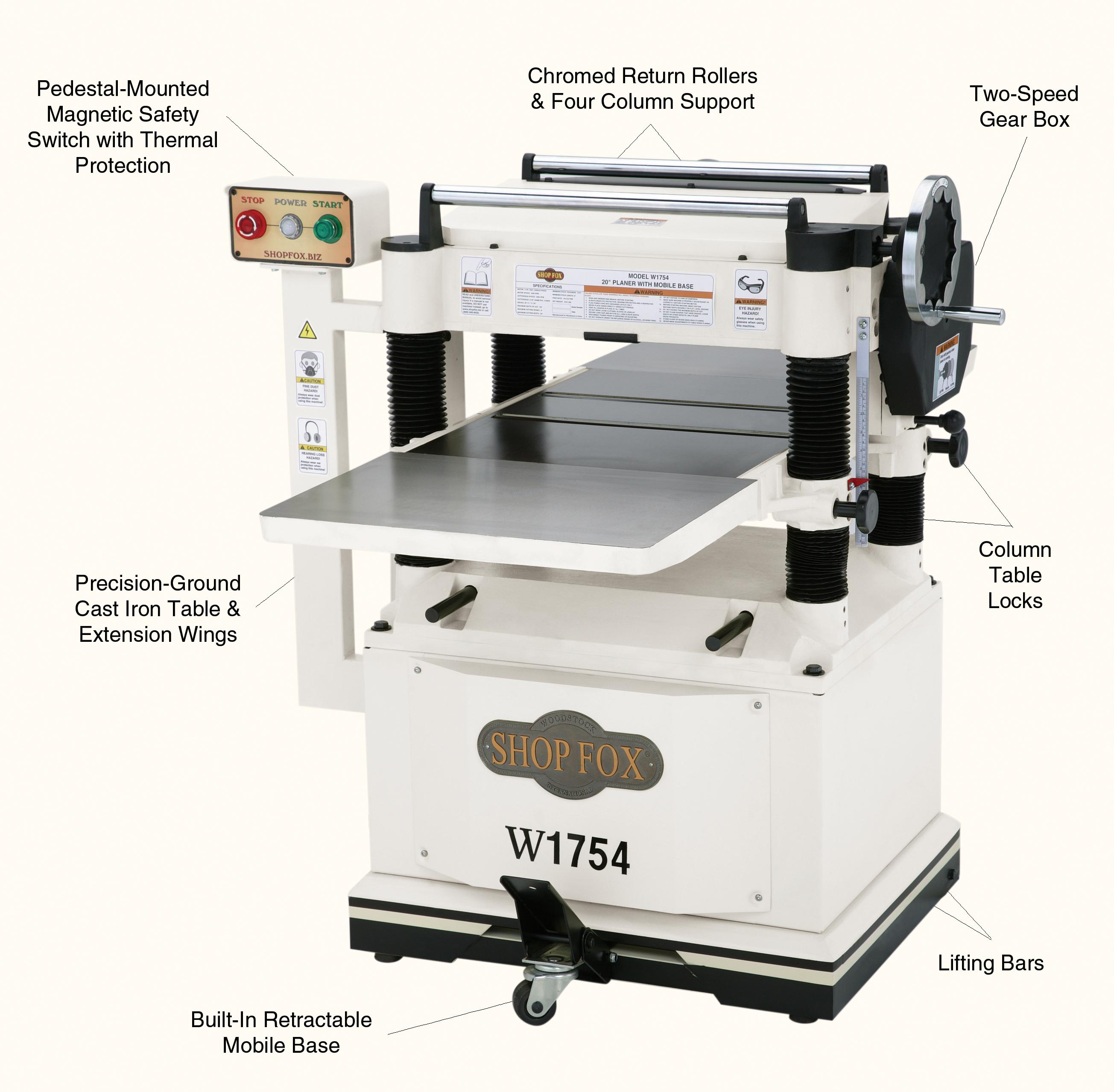 SHOP FOX W1754 20Inch Planer with BuiltIn Mobile Base Power Planers