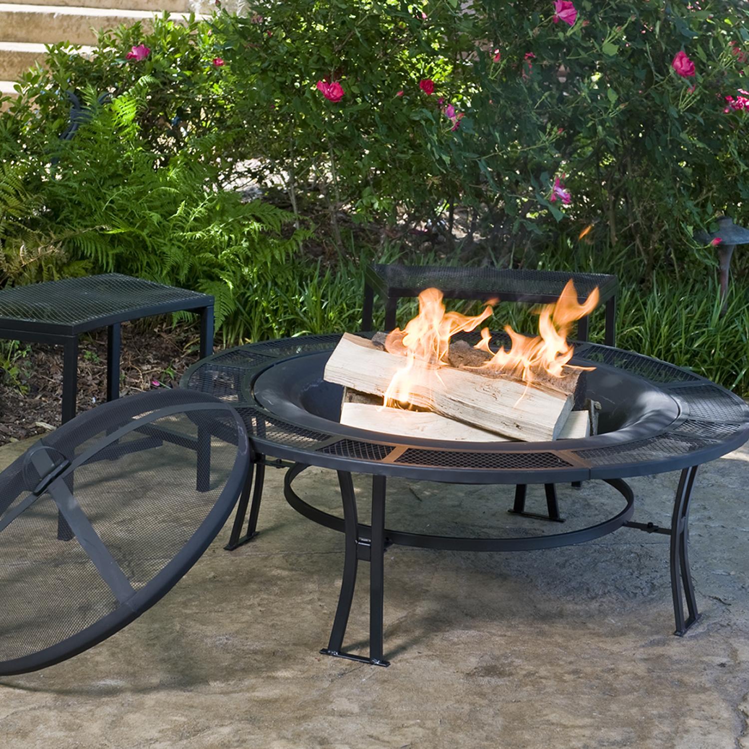 CobraCo Steel Mesh Rim Fire Pit and Two Bench Set with