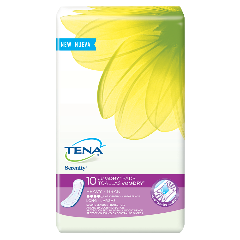 Tena Incontinence Pads For Women, Instadry Heavy, Long, 10
