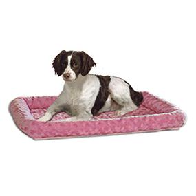 Dog on Pink Fashion Bed