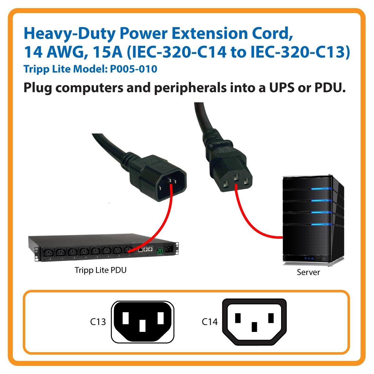Tripp Lite Heavyduty Power Extension Cord 15a, 14awg (iec3 569.0
