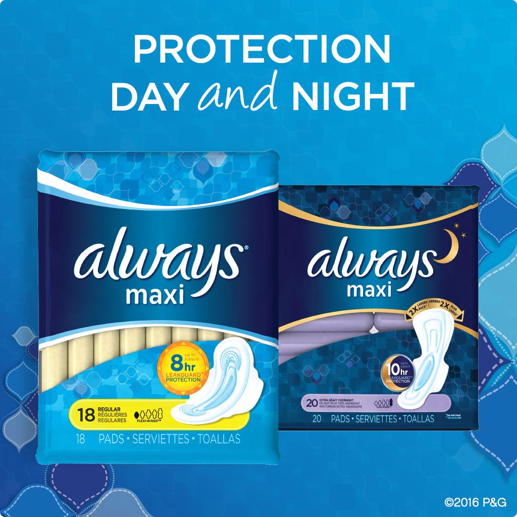 Always Maxi Unscented Pads with Wings, Overnight, 14 Count