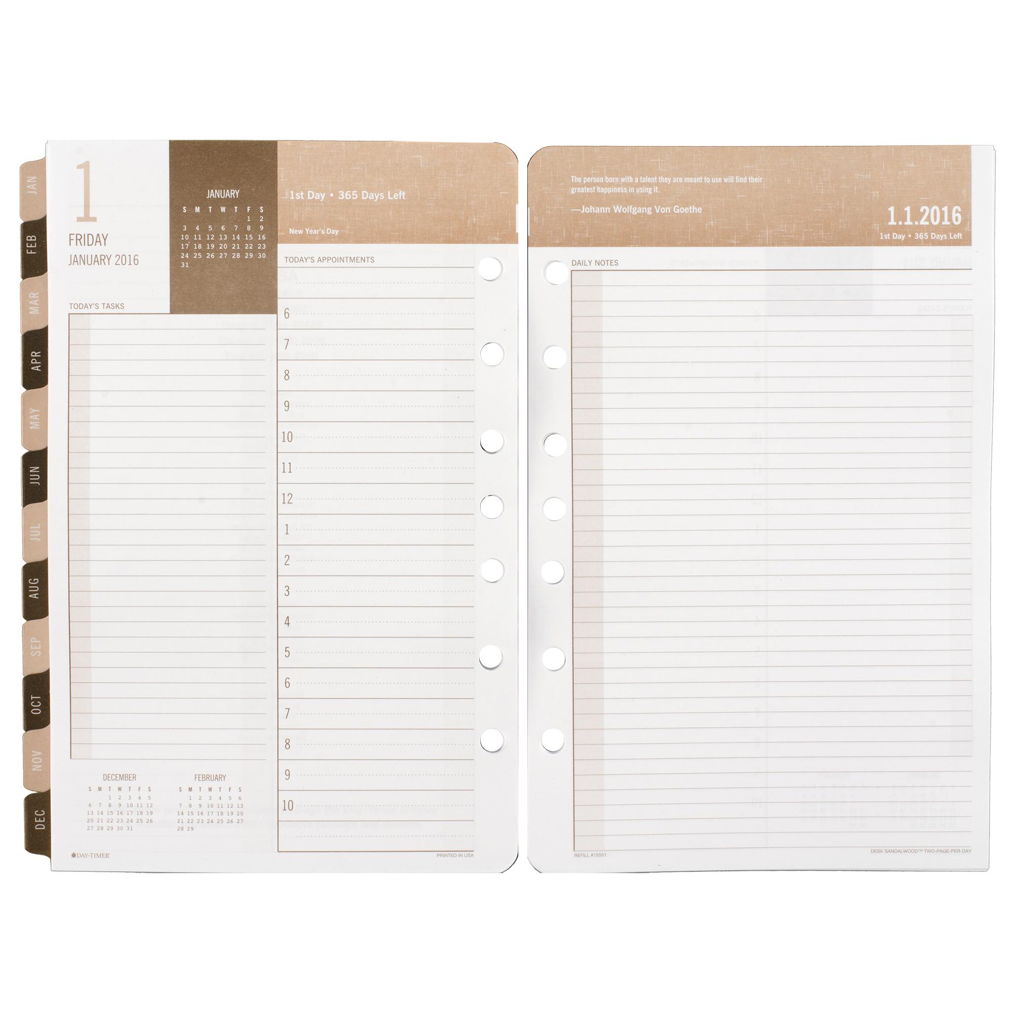 DayTimer Sandalwood Daily Planner Refill 2016, 5.5 x 8.5