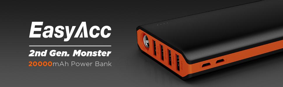 EasyAcc Monster 20000mAh Power Bank(4A Input 4.8A Smart Output) External Battery Charger Portable