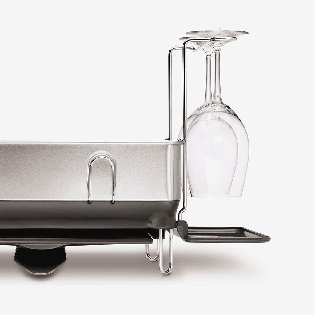 simplehuman Steel Frame Dish Rack with Wine Glass Holder