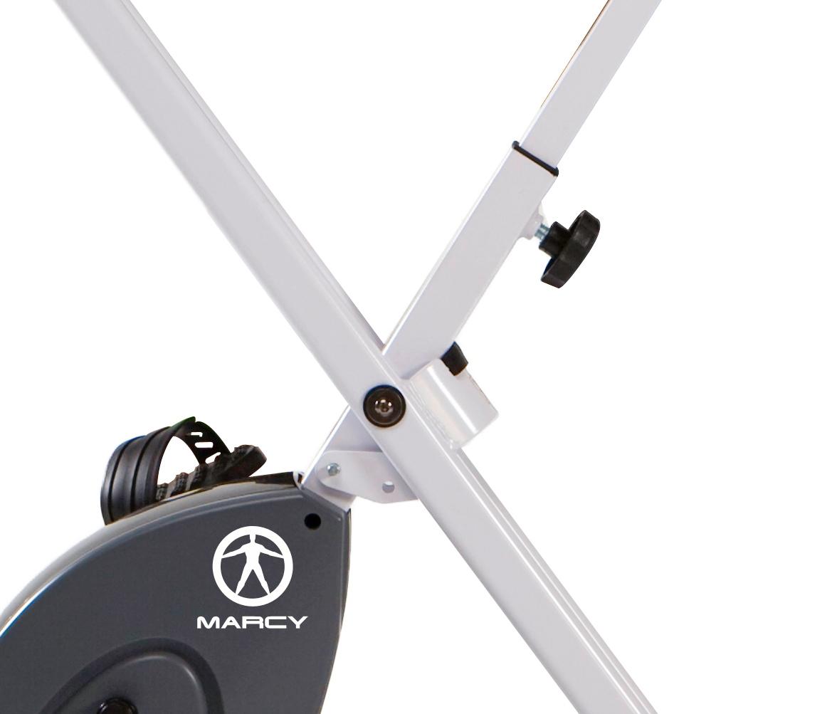 Marcy Foldable Exercise Bike White Counterweighted Pedals with Adjustable Foot