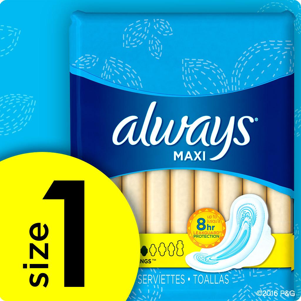 Always Maxi Size 1 Pads with Wings, Regular Absorbency
