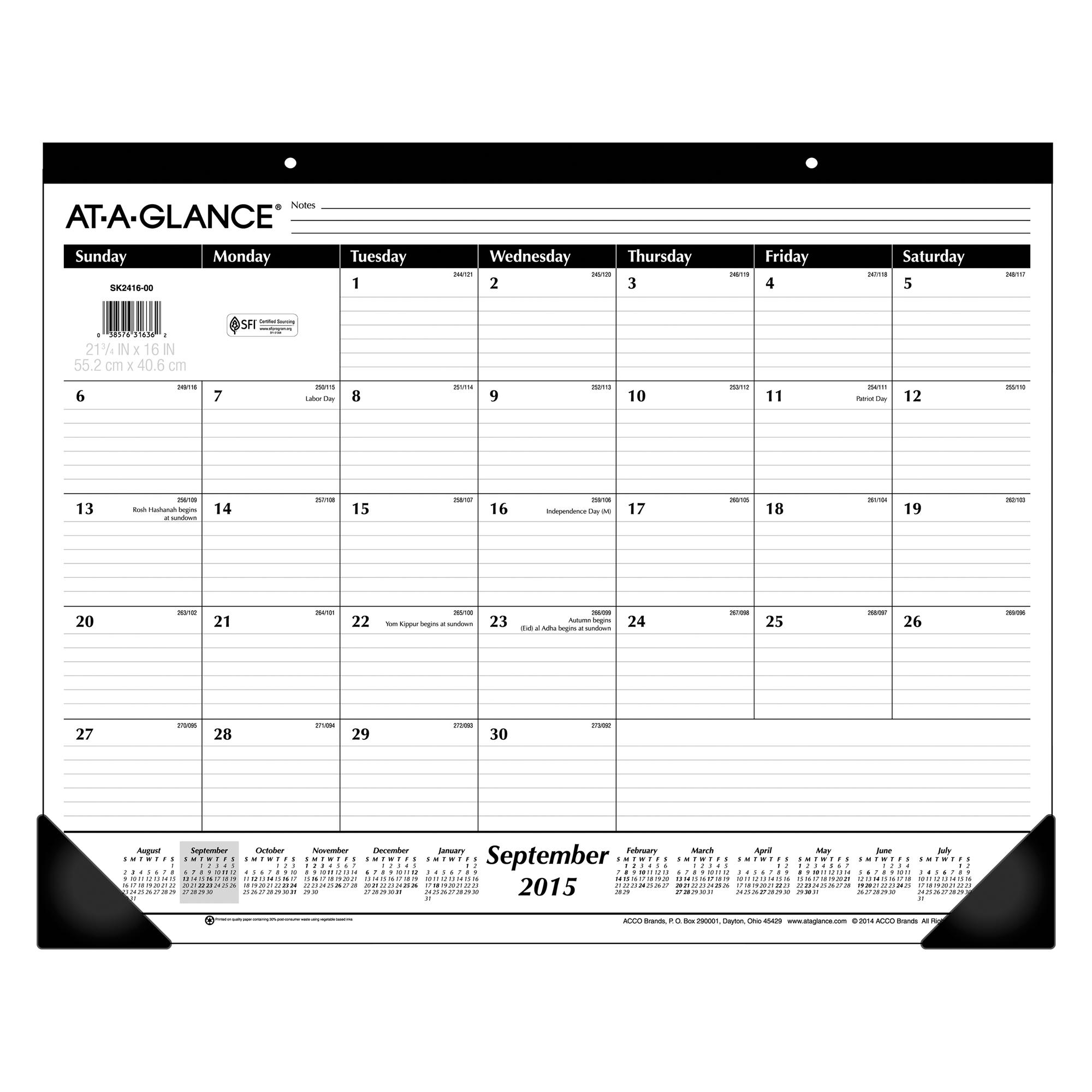 Amazon AT A GLANCE Desk Pad Calendar Academic Year 16 Months 
