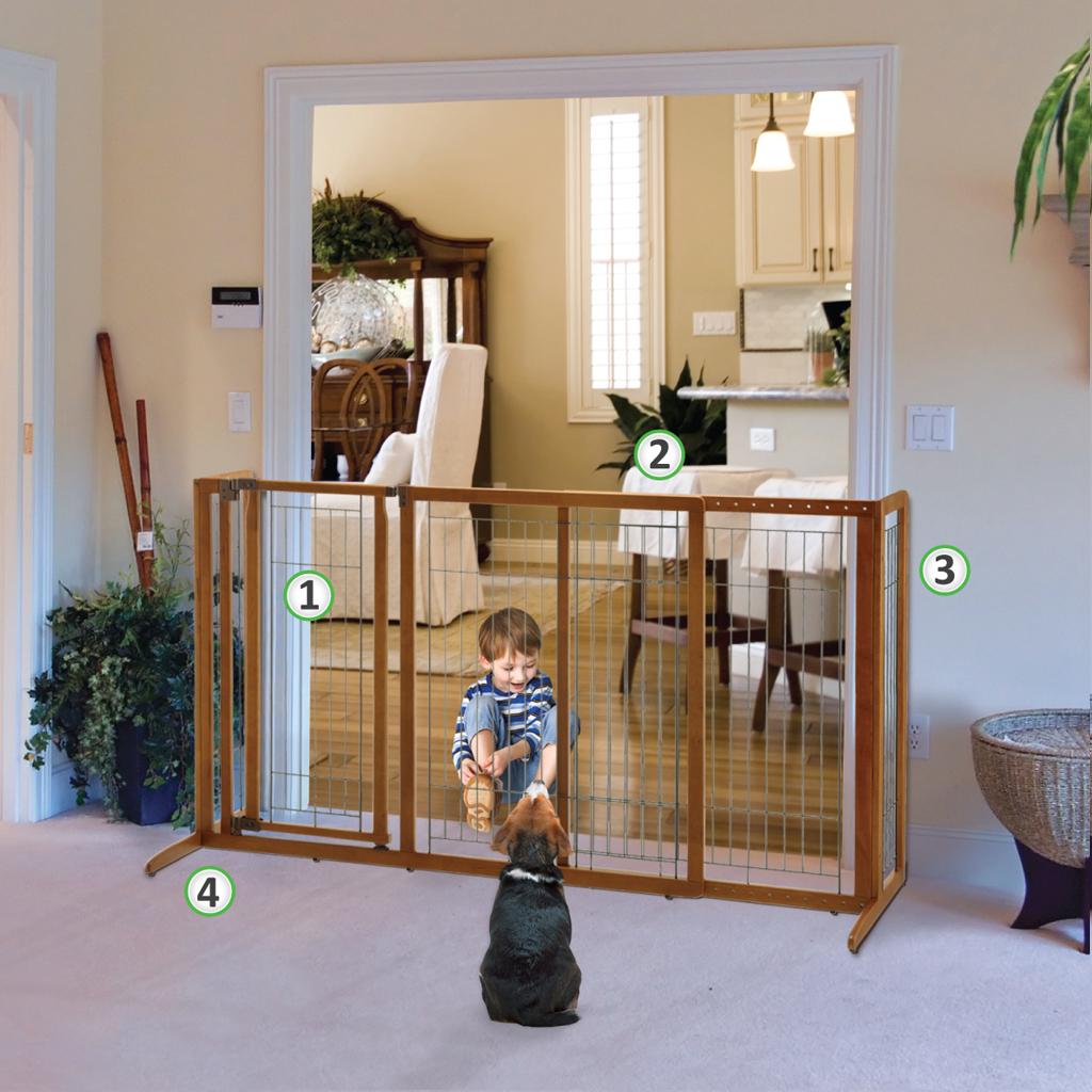 Richell Deluxe Freestanding Pet Gate with Door, Large Pet Kennels Pet Supplies