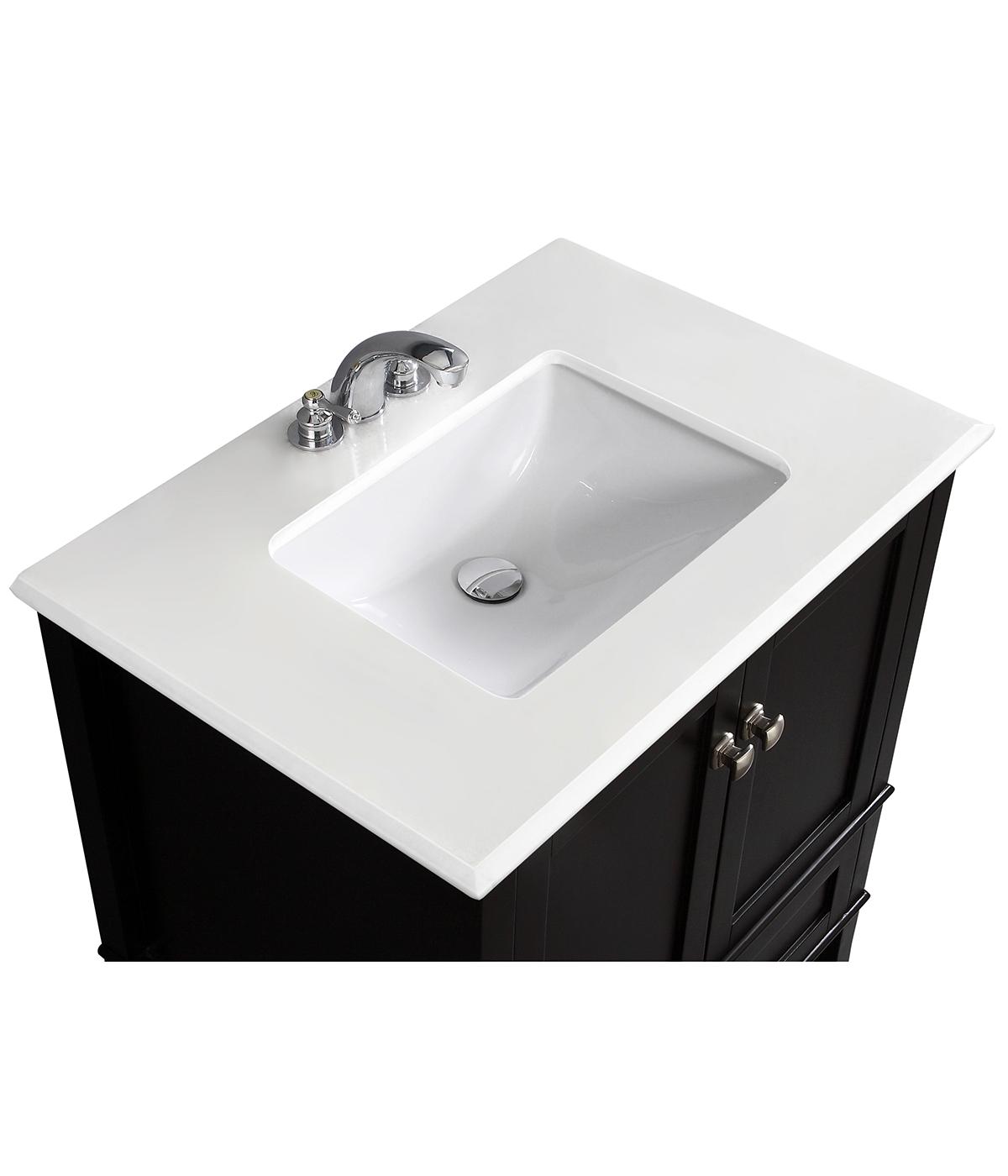 Simpli Home Chelsea 30" Bath Vanity with White Quartz Marble Top, Black