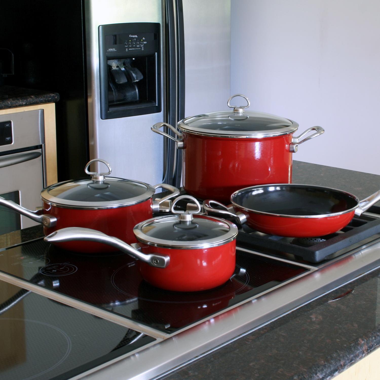 Chantal 7Piece Copper Fusion Cookware SetChili Red