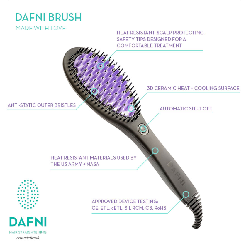DAFNI The Original Hair Straightening Ceramic Brush 120V for use in US & Canada