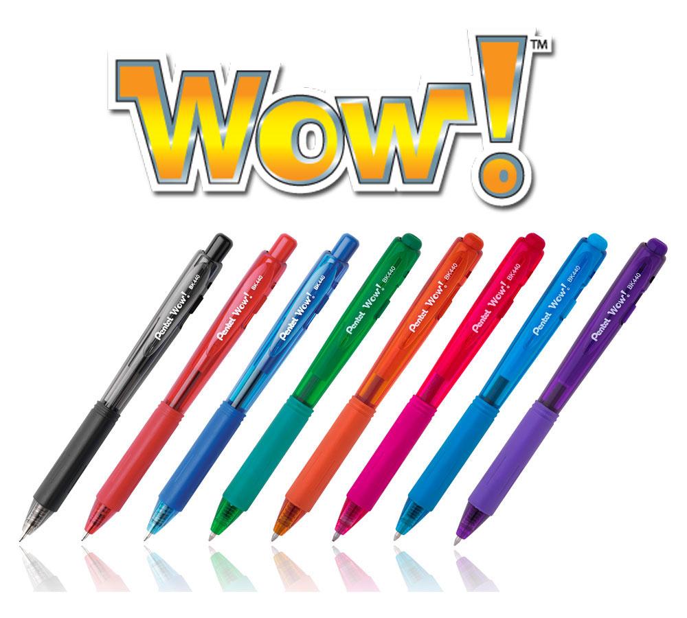 Pentel WOW! Retractable Ballpoint Pens, Medium Line, Blue Ink, Box of 12 (BK440C
