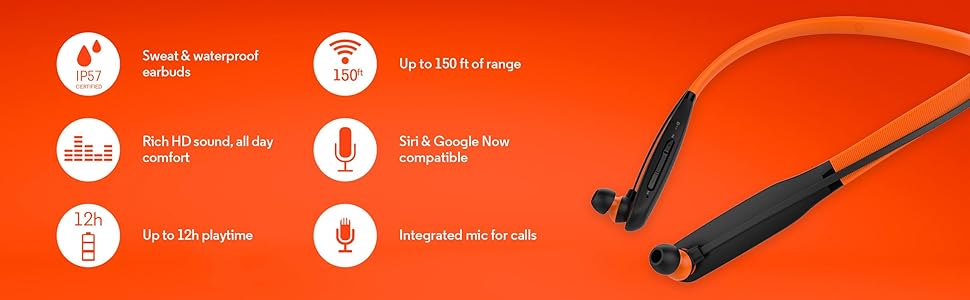 Motorola VerveRider+ Wearable, Waterproof Stereo Earbuds