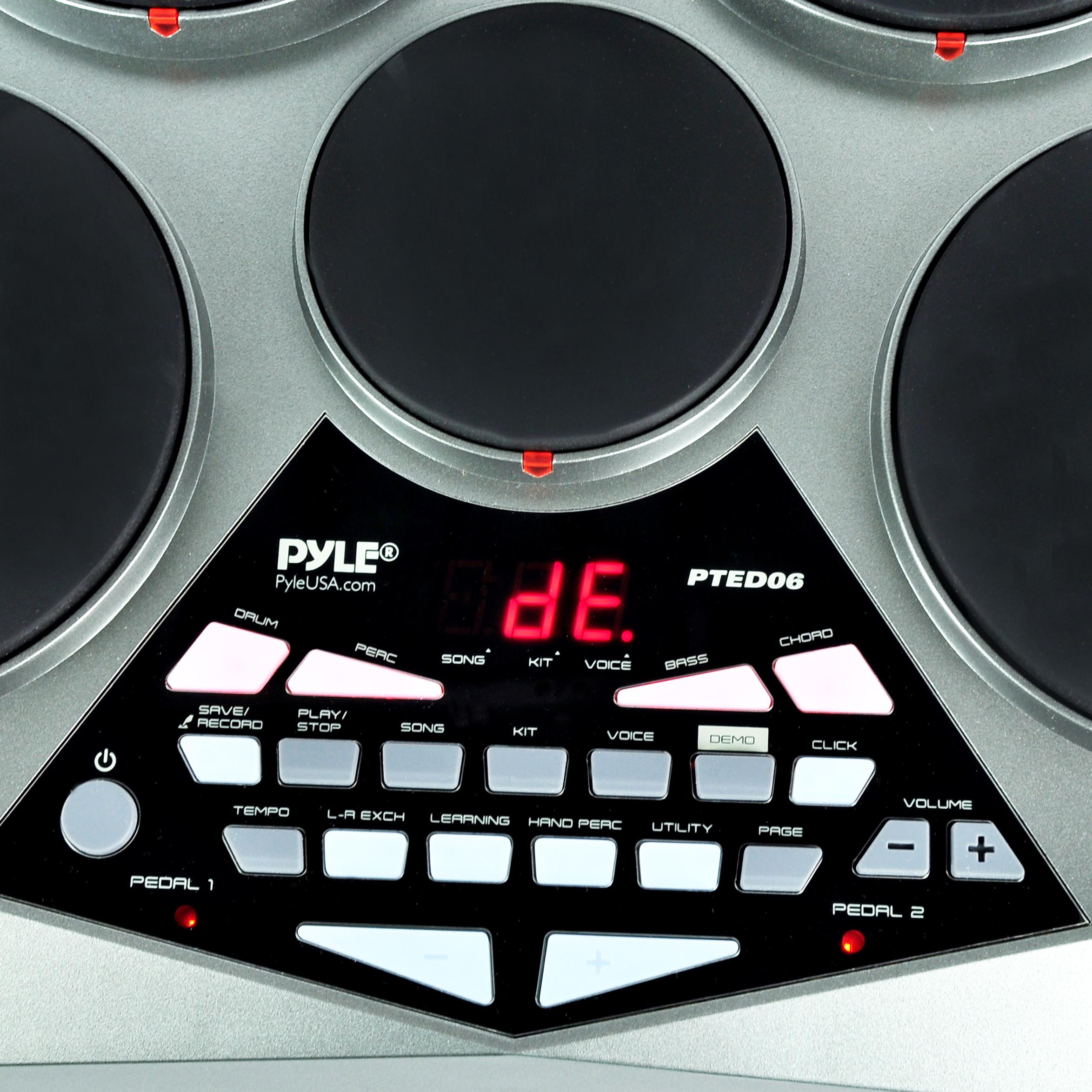Pyle Electronic Drum Set Pad With Built in Speakers Foot Pedals and Drum Sticks Kit