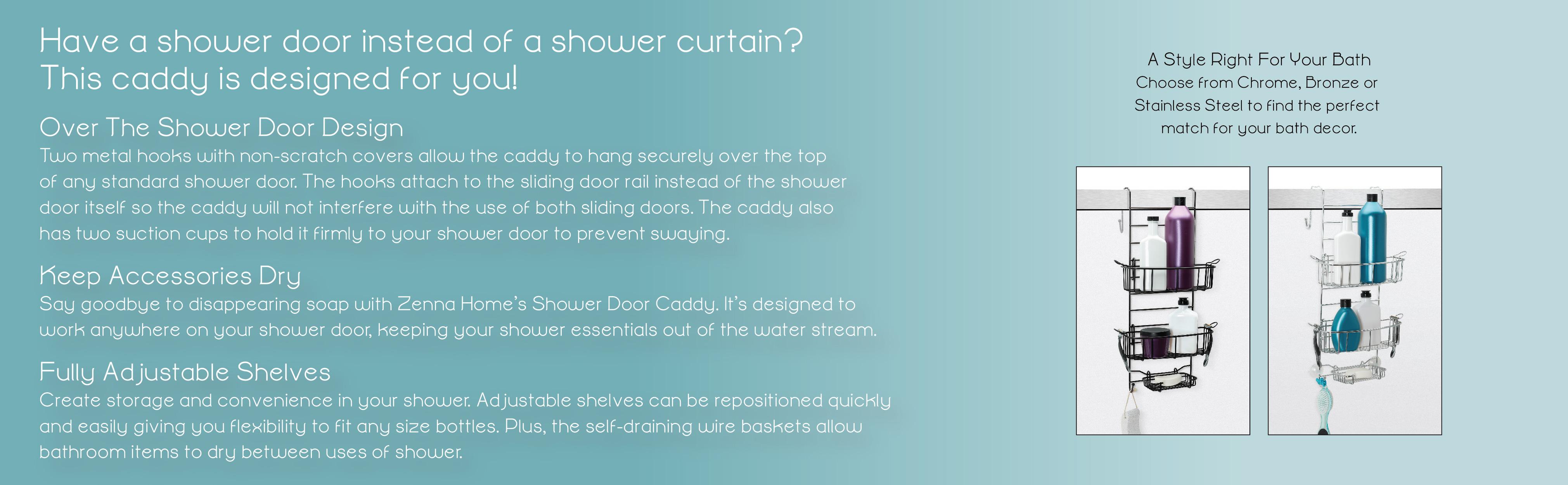 Zenna Home E7803STBB, OvertheShower Door Caddy, Stainless