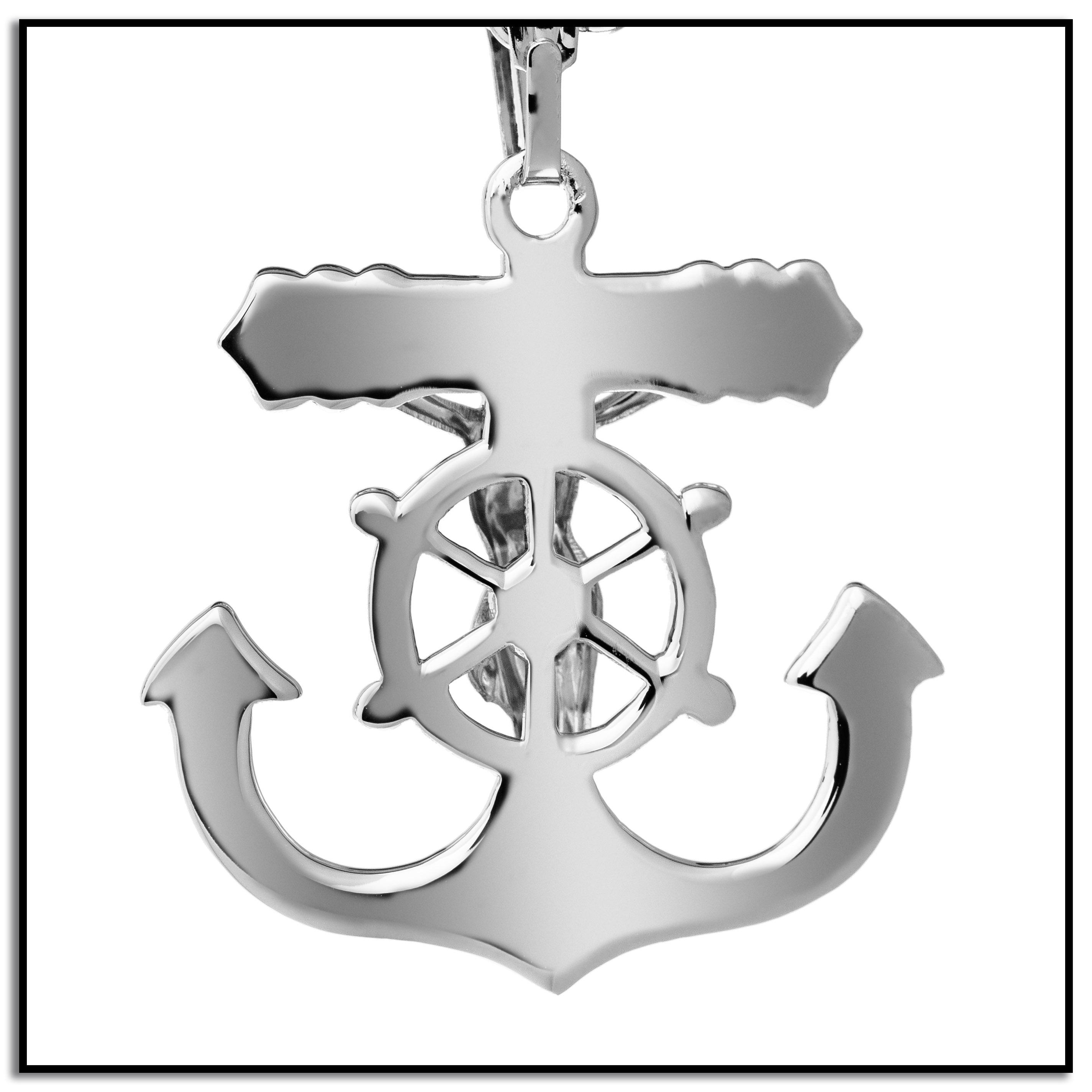 Men's Sterling Silver Solid Mariner's Cross Pendant Necklace with Crucifix and Stainless Steel