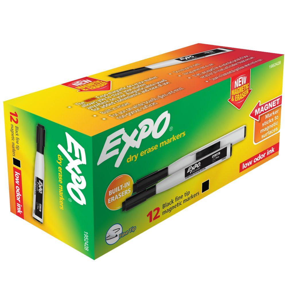 EXPO Dry Erase Marker with Eraser, Fine Tip, Black