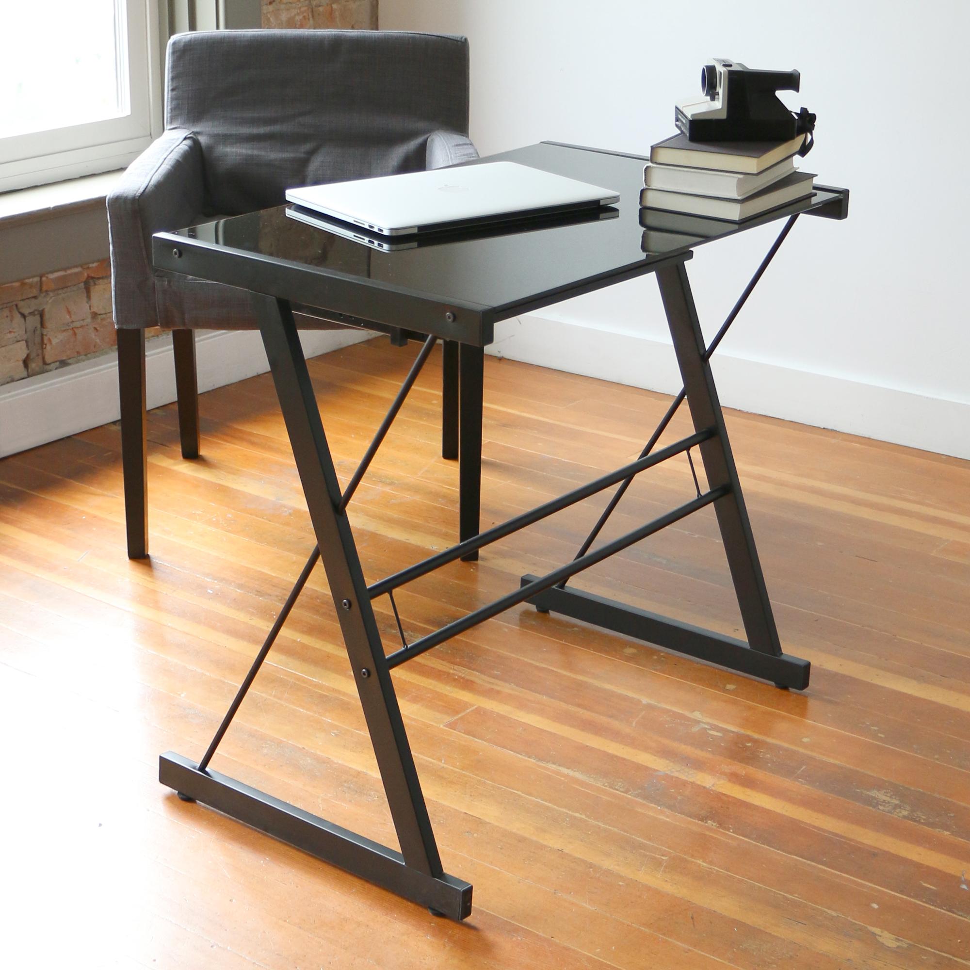 Glass Metal Silver Computer Desk Kitchen & Dining