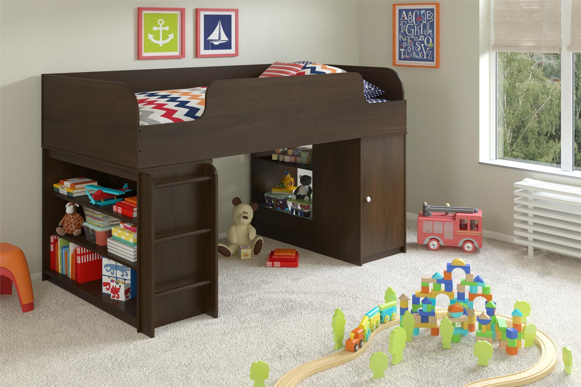 Ameriwood Home Elements Loft Bed with Dresser and Toy Box