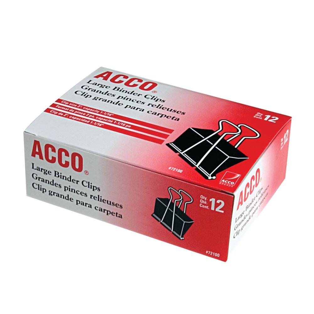 ACCO Binder Clips, Large, 1 Box, 12 Clips/Box (72100