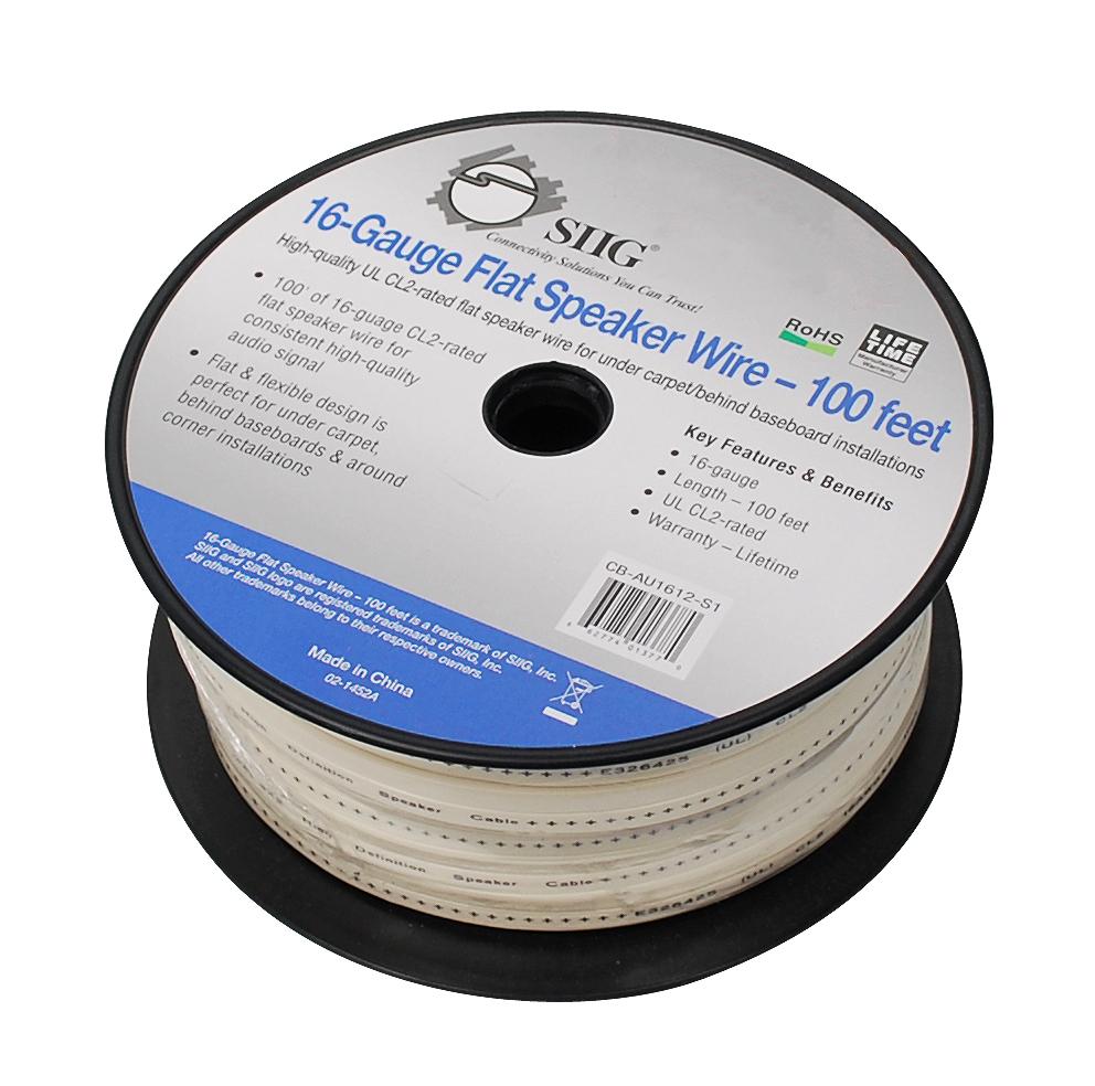 SIIG 16Gauge Flat Speaker Wire, 100 Feet (CBAU1612S1