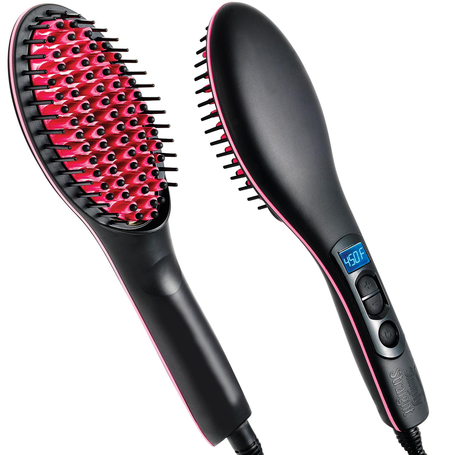 Simply Straight Ceramic Hair Straightening Brush, Black/Pink Beauty
