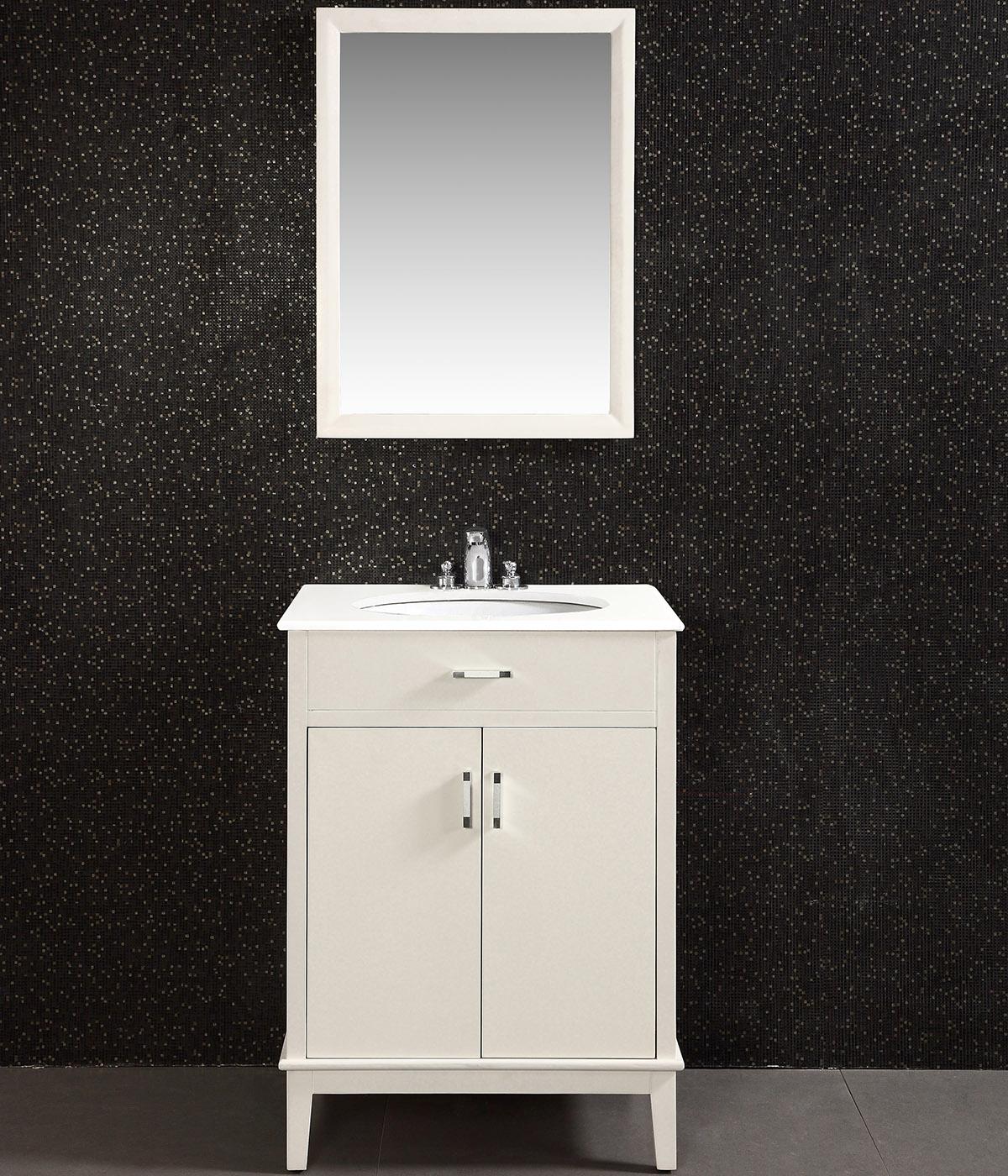 Simpli Home Urban Loft 24" Bath Vanity with Quartz Marble Top, Soft White Bathroom Vanities