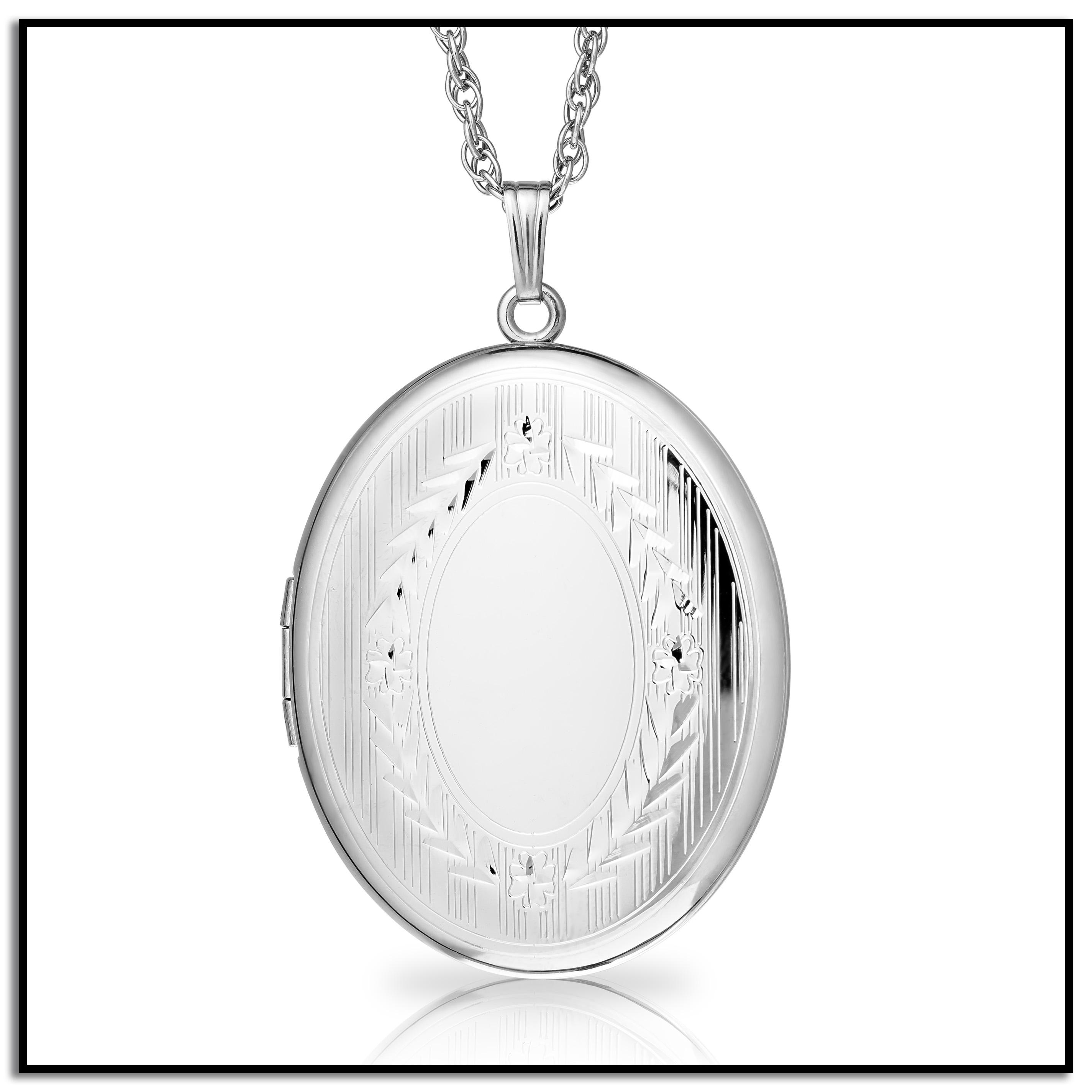 Sterling Silver ExtraLarge Engraved Oval Locket Necklace, 22" Jewelry