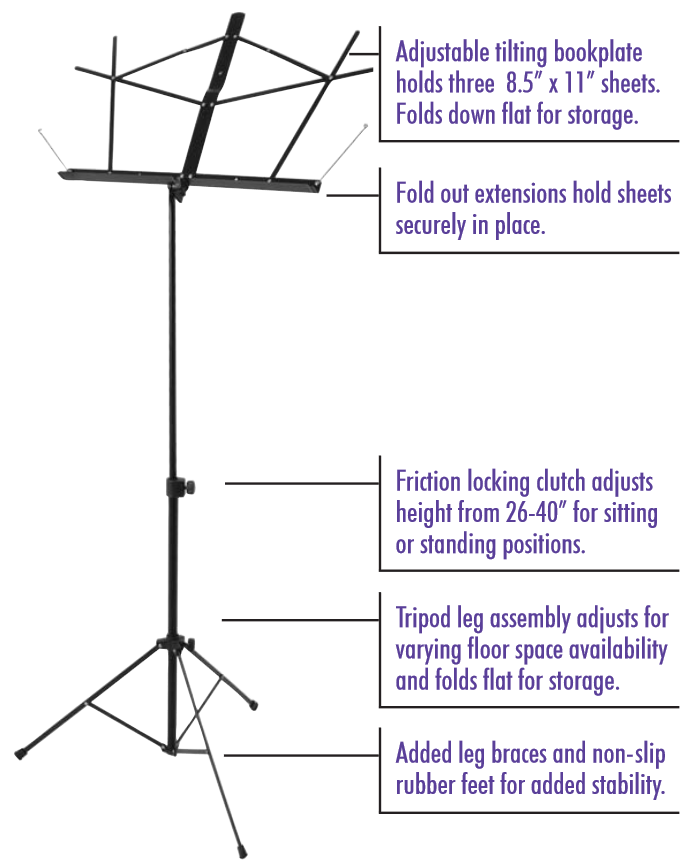 On Stage SM7122B Folding Music Stand, Black Musical