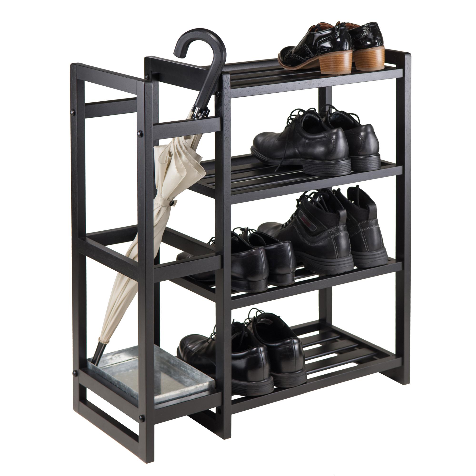 Winsome Wood Isabel Shoe Rack with Umbrella Stand and Tray Black Finish Home & Kitchen