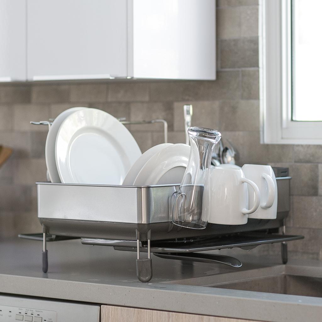 simplehuman Steel Frame Dish Rack with Wine Glass Holder