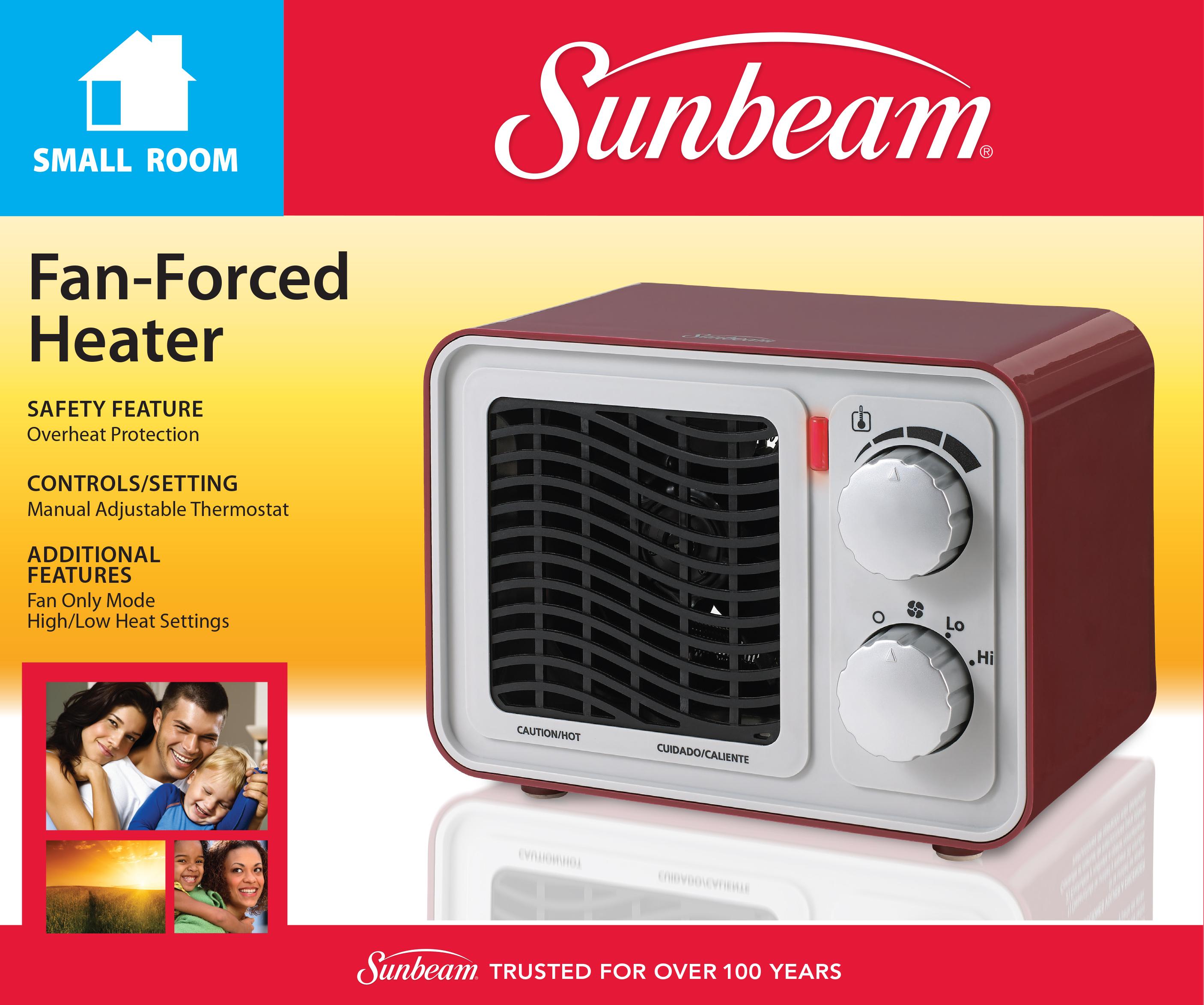 Sunbeam SFH5264MRUM Retro Radio Heater Fan, Small, Red