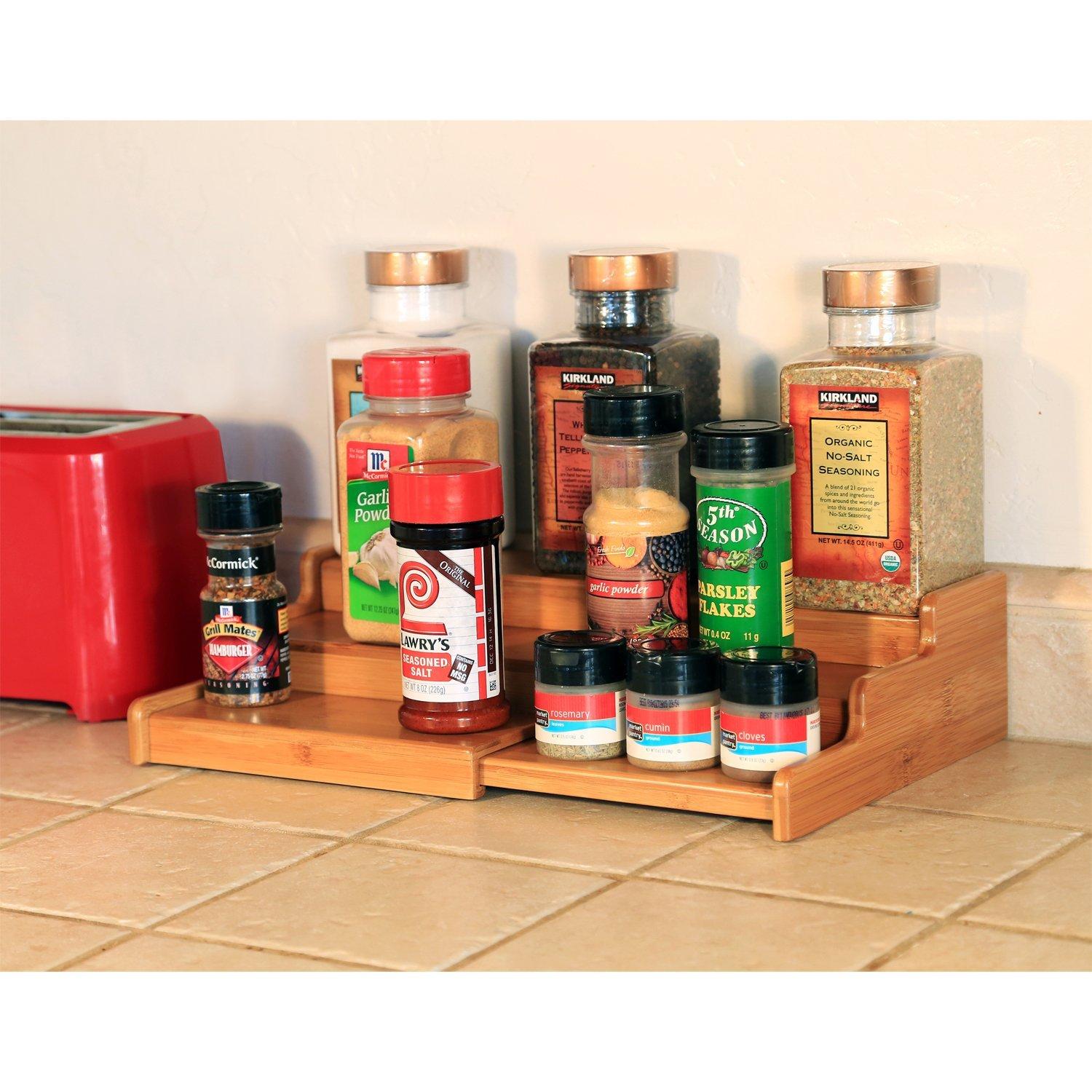 Seville Classics 3Tier Expandable Bamboo Spice Rack Step